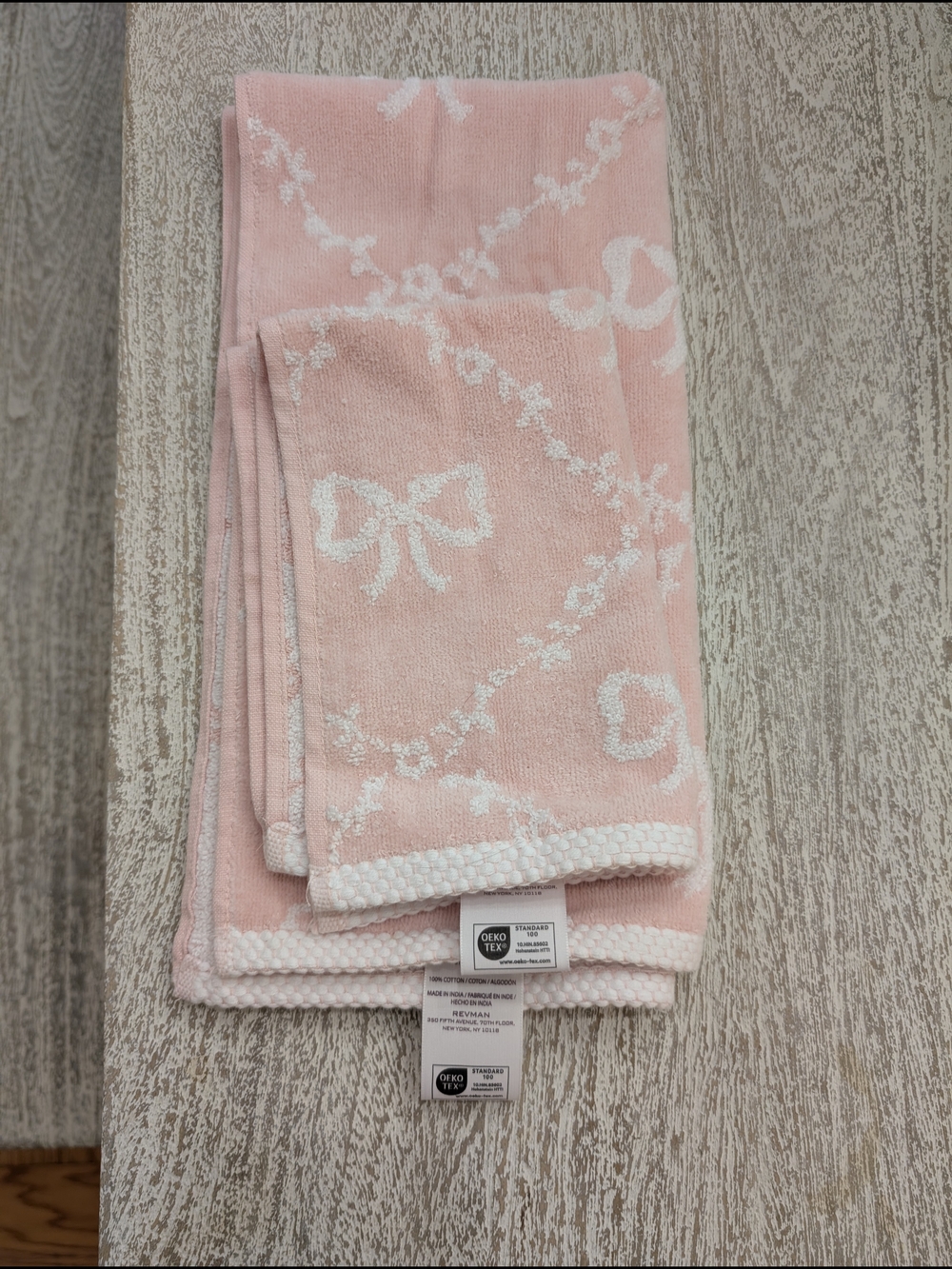 Laura Ashley Pink and White Bow Pattern Hand & Fingertip  towels.